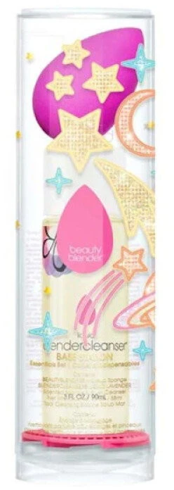 „Pureness“ rinkinys „Beautyblender“: bazinė stotelė, makiažo kempinėlė, violetinė + bazinė stotelė, - kempinėlė valiklio losjonui, 90 ml + grožio blenderis