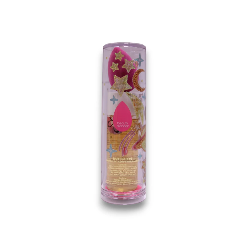 „Pureness“ rinkinys „Beautyblender“: bazinė stotelė, makiažo kempinėlė, violetinė + bazinė stotelė, - kempinėlė valiklio losjonui, 90 ml + grožio blenderis