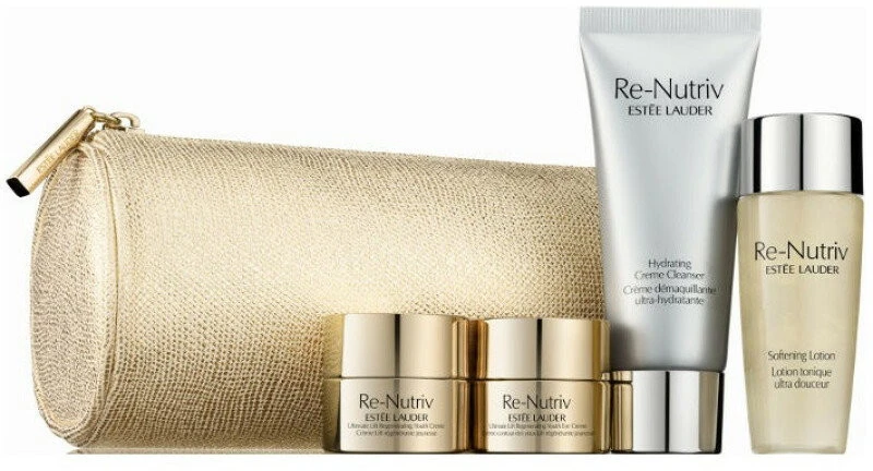„Re-Nutriv Deluxe“ rinkinys „Estee Lauder“: „Re-Nutriv Hydrating Cleansing Kremas“, 30 ml + „Re-Nutriv - Ultimate Lift Regenerating Youth“ stiprina / pakelia ir spindi odą ryte ir naktį kreminis veidui, 7 ml + „Re-Nutriv - Ultimate Lift Regenerating Youth“ šviesina ir pakelia odą