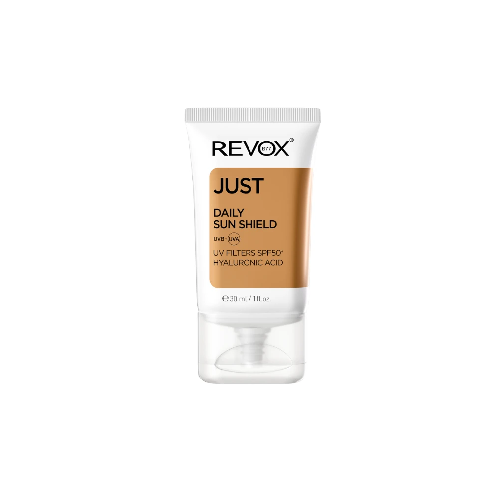 Revox B77 Just Daily Sun Shield Hyaluronic Acid Apsauga nuo saulės Sunscreen Kreminis For Face & Neck SPF 50, 30 ml