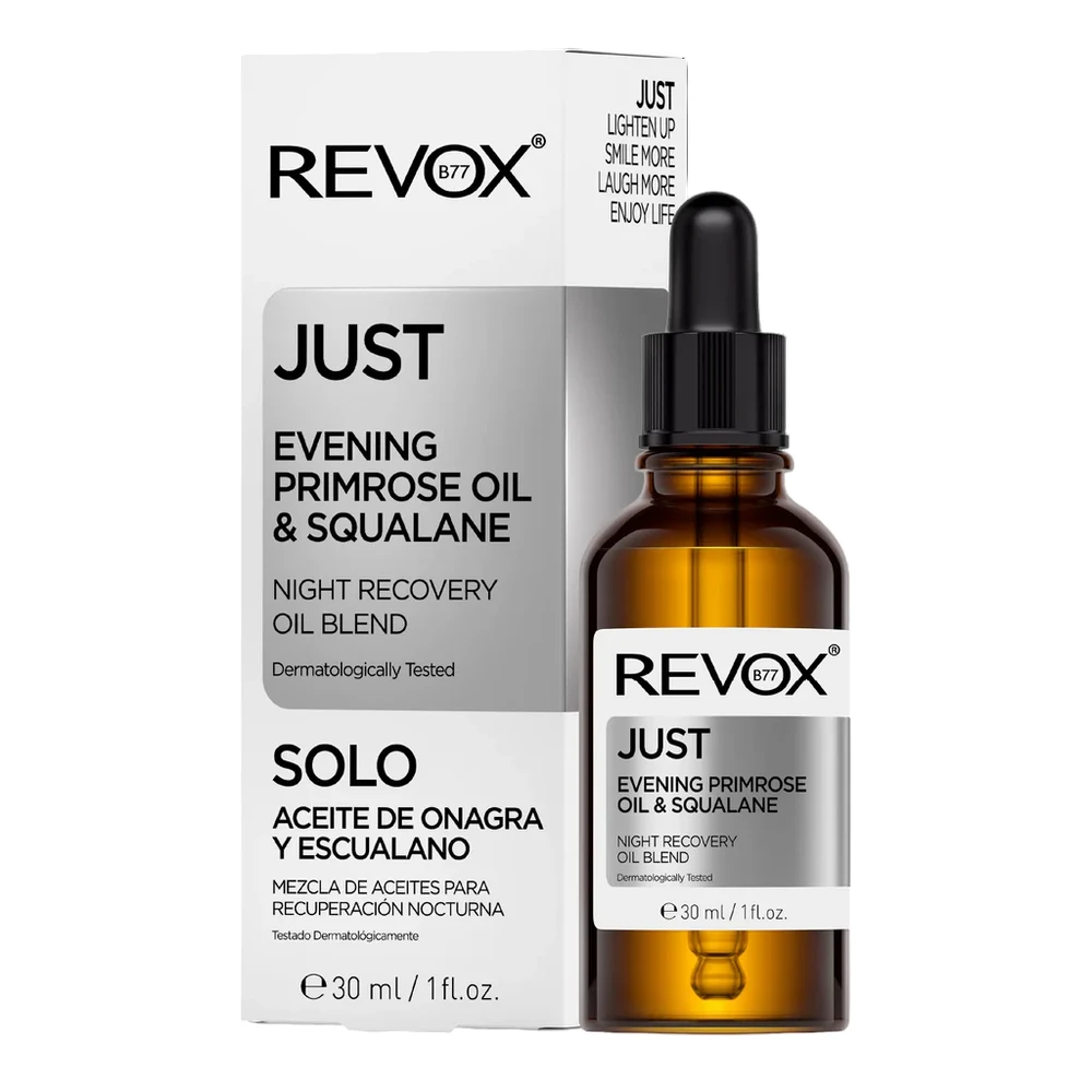 „Revox B77 Just Evening Primrose Oil & Squalane“ atkuriamasis naktinis aliejus veidui ir kaklui, 30 ml