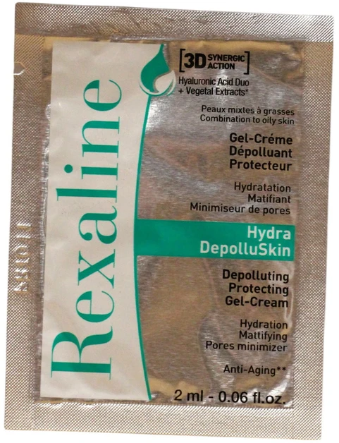 Rexaline, 3D Hydra-Depolluskin, Hyaluronic Acid, Anti-Pollution, Gel Kreminis, For Face, 2 ml *Sample