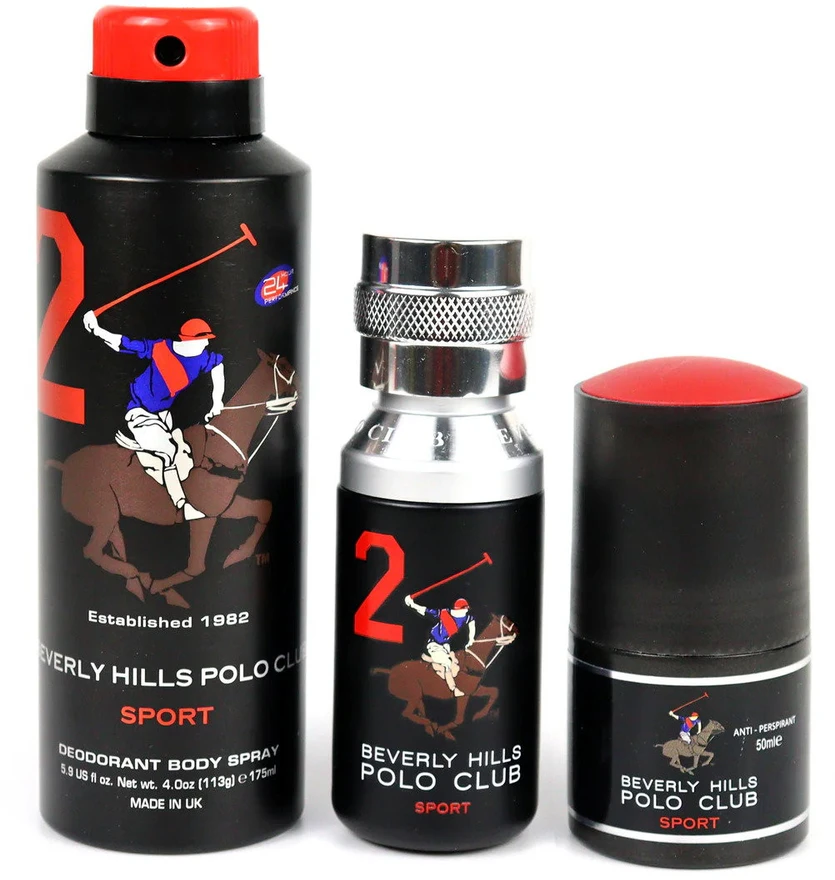 Set Beverly Hills Polo Club: 1982 - Sport 2 Eau De Toilette For Men, 50 ml + 1982 - Sport 2 Anti-Perspirant Dezodorantas Purškiklis For Men, 175 ml + Sport 2 Anti-Perspirant Dezodorantas Roll-On For Men, 50 ml