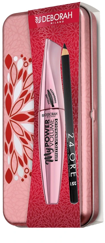 Set Deborah: 24H Extra Gel Pieštukas Akių apvadas Juodas 1.5 g + My Power Atsparus vandeniui Volumizing Blakstienų tušas Juodas, 14 ml