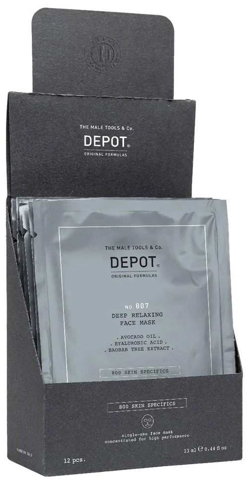 „Setu Depot 800 Skin Specifications No. 807“ hialurono rūgšties raminamoji / drėkinamoji ir maitinamoji lakštinė veido kaukė dienai, 12 vnt., 13 ml