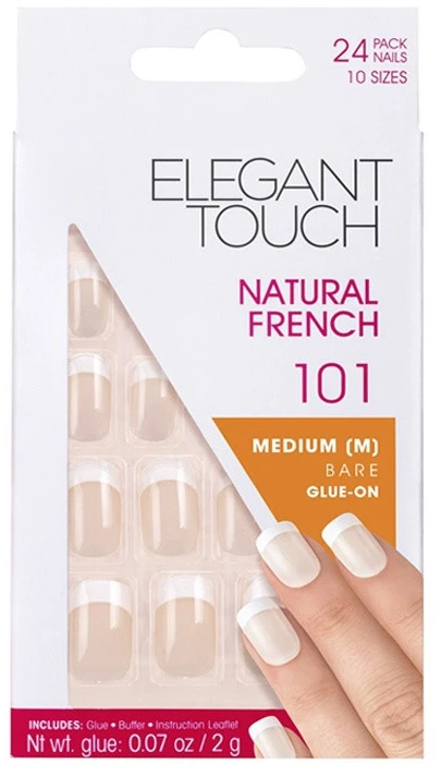 Rinkinys „Elegant Touch“ natūralių prancūziškų kvadratinių dirbtinių nagų priauginimui „Bare 101“, vidutinio dydžio, 24 vnt.