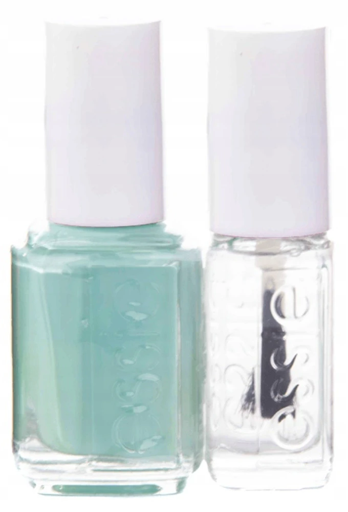Rinkinys „Essie“: nagų lakas „Vegan Glossy Shine Finish“ „Nagų lakas 99 Mint Candy Apple“ 13,5 ml + nagų priežiūros priemonės – „Good To Go Top Coat“ nagų stiprinimo lakas, 5 ml