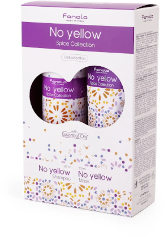 Set Fanola: No Geltona Spice Collection Hair Treatment Kreminis Mask For Neutralisation Of Geltona Tones, 300 ml + No Geltona Spice Collection Hair Šampūnas For Neutralisation Of Geltona Tones, 350 ml