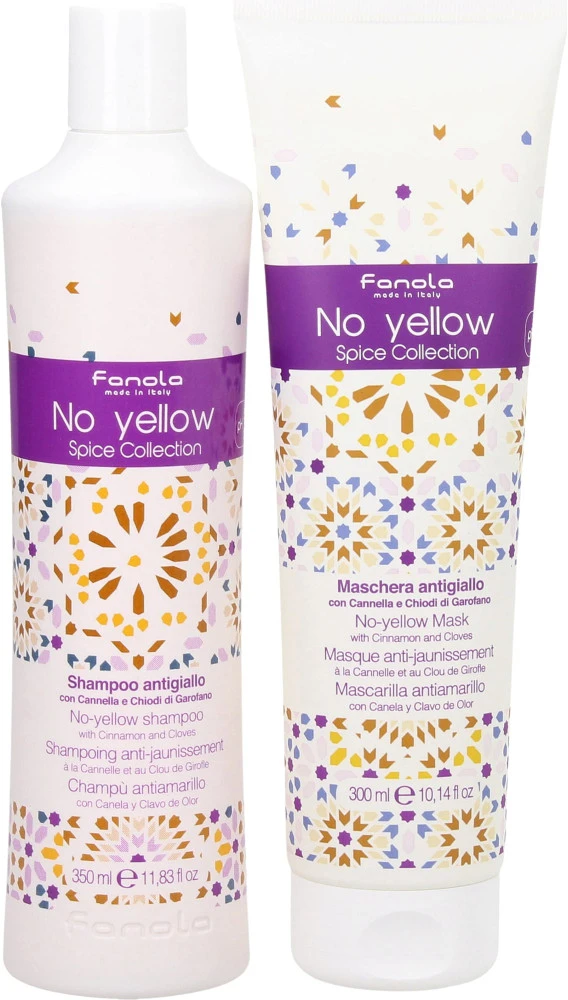 Set Fanola: No Geltona Spice Collection Hair Treatment Kreminis Mask For Neutralisation Of Geltona Tones, 300 ml + No Geltona Spice Collection Hair Šampūnas For Neutralisation Of Geltona Tones, 350 ml