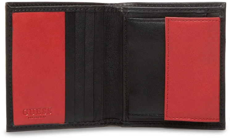 Set Guess: Guess, Leather Keyring, Juodas + Daelon, Leather Wallet, Small Billfold, Raudona/Juodas, For Men
