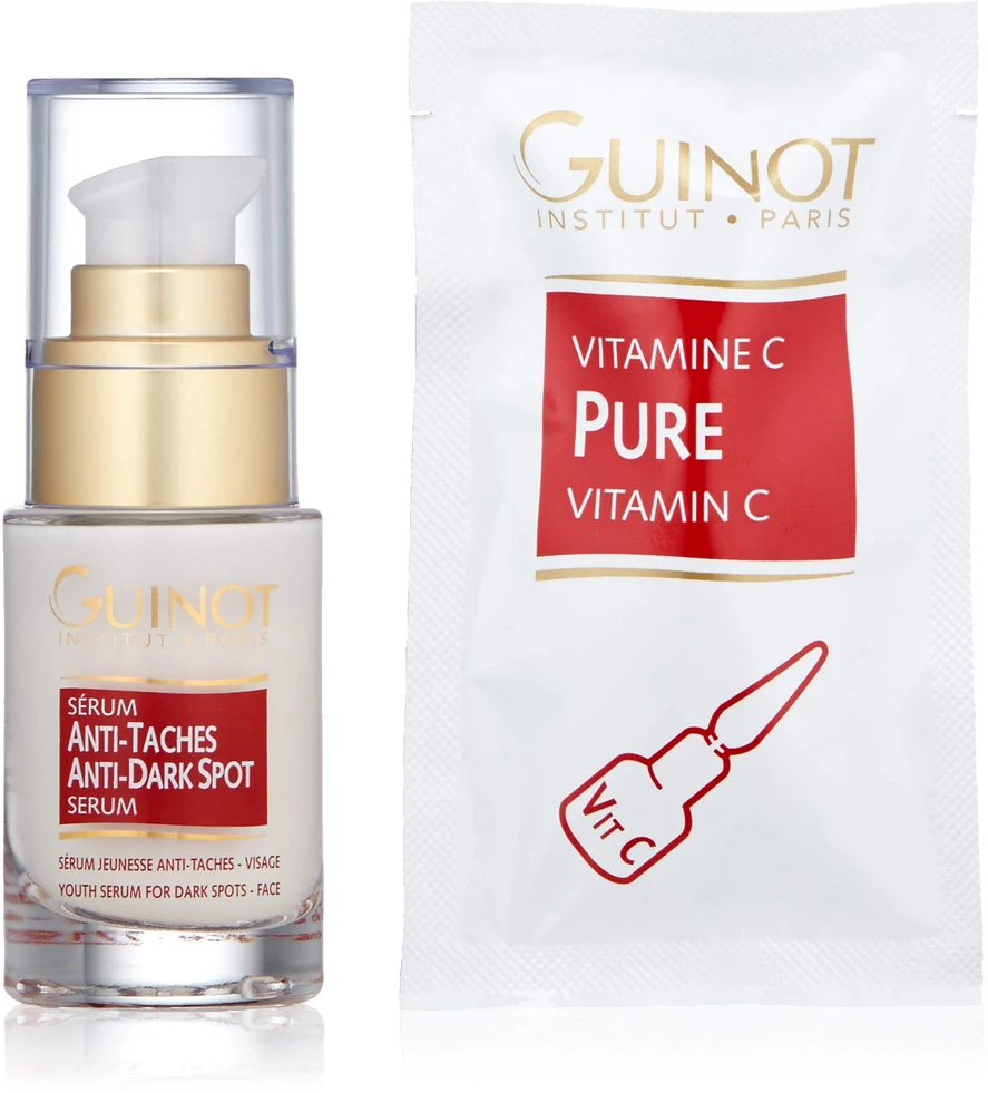 Rinkinys „Guinot“: serumas nuo spuogų, nuo tamsių dėmių, veidui, 23,5 ml + serumas nuo vitamino C, veidui, 1,5 ml