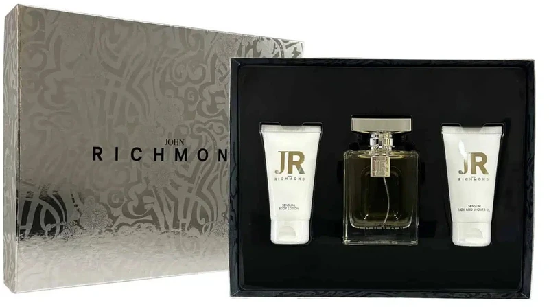 Set John Richmond: John Richmond Natural Hydrating Losjonas kūnui, 50 ml + Juodas Metal Natural Cleansing Dušo želė, 50 ml + John Richmond Eau De Parfum For Women, 100 ml