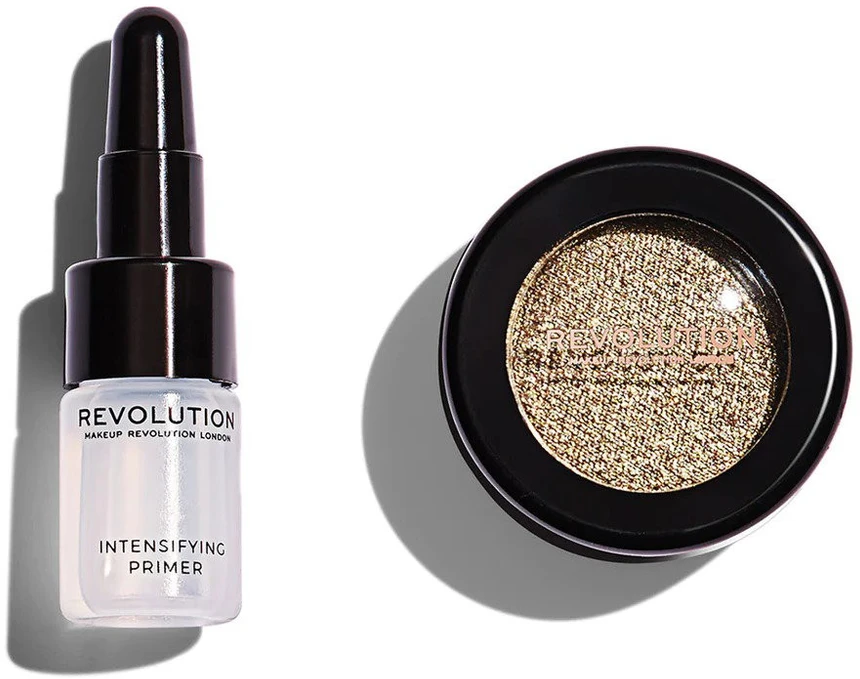 Rinkinys „Makeup Revolution“: „Flawless Foils“ veganiškų akių šešėlių pagrindas, 2 ml + „Flawless Foils“ veganiškų akių šešėlių paletė, 2 g