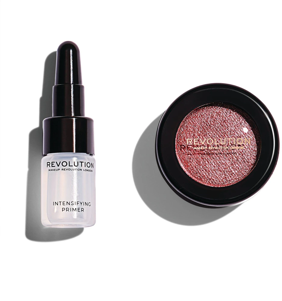 Rinkinys „Makeup Revolution“: „Flawless Foils“ veganiškų akių šešėlių pagrindas, 2 ml + „Flawless Foils“ veganiškų akių šešėlių paletė „Rose Gold“, 2 g