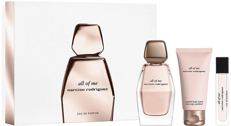 Rinkinys Narciso Rodriguez: „All Of Me“ moteriškas kvepalas, 90 ml + „All Of Me“ moteriškas kvepalas, 10 ml + „All Of Me“ drėkinamasis kūno losjonas, 50 ml