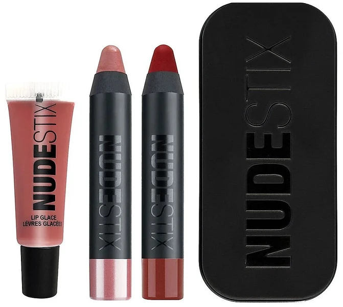 Set Nudestix: Raudona Hot Lips Mini Kit Royal Kreminis Lipstick 04 Nude, 2 ml + Raudona Hot Lips Mini Kit Royal Kreminis Lipstick Posh 2.5 ml