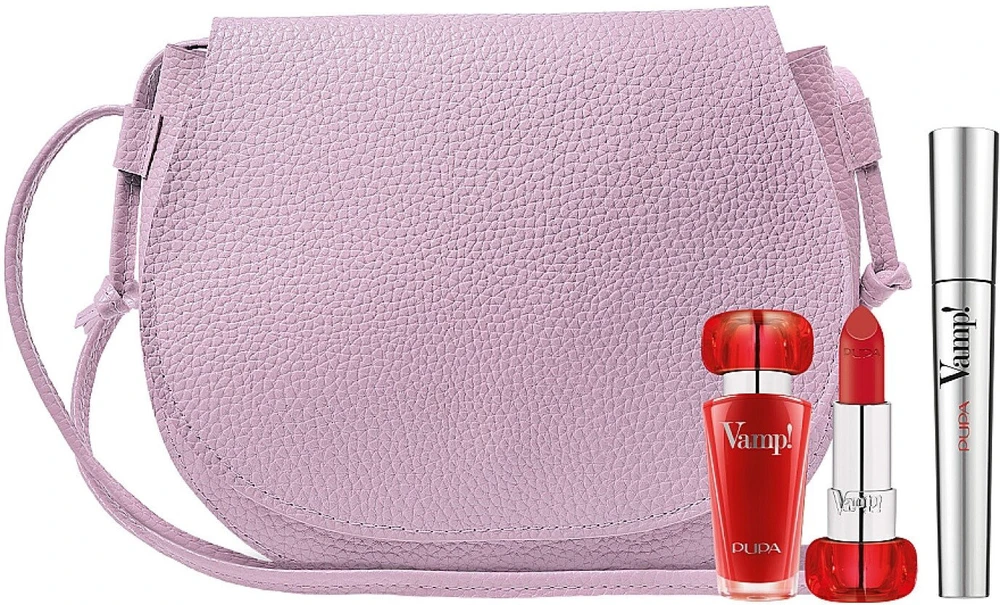 Set Pupa: Vamp! Definition Paraben-Free Atsparus vandeniui Lash Defining Blakstienų tušas 001 Extra Juodas, 9 ml + Vamp! Paraben-Free Volume Kreminis Lipstick 301 Intense Raudona 3.5 g