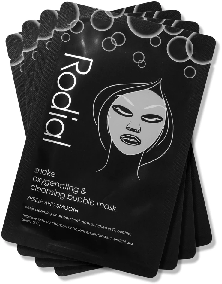 Rodial Snake Bubble Mask Set deguonies suteikiančių ir valančių burbulinių lakštinių veido kaukių rinkinys, 4 x 22 g