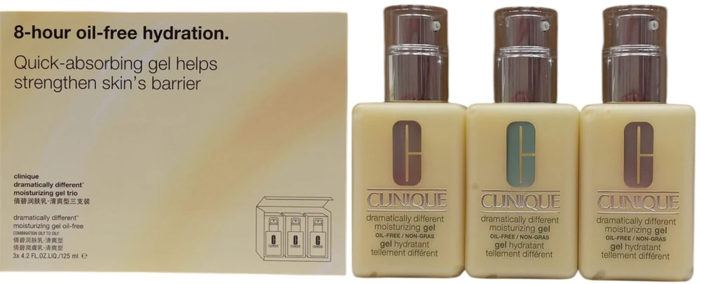 „Trio Clinique Dramatically Different veido priežiūros rinkinys, drėkinamasis dienos ir nakties gelis veidui be parabenų, 3 vnt., 125 ml“