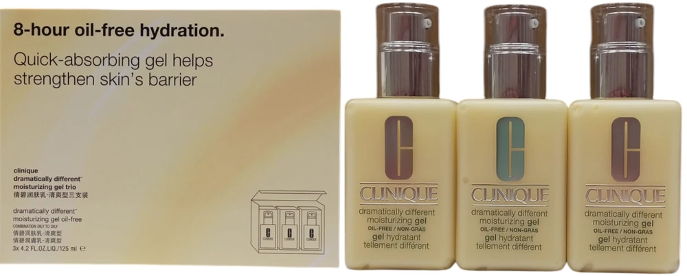 Set Trio Clinique Dramatically Different Face Care Paraben-Free Moisturizing Day & Night Gel For Face, 3 vnt., 125 ml