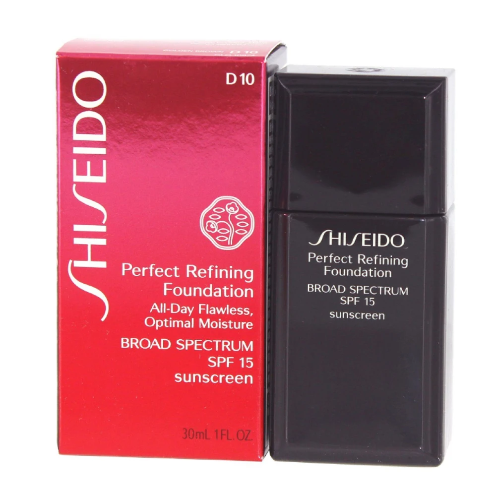 „Shiseido Perfect Refining“ drėkinamasis skystas makiažo pagrindas D10 Golden Brown SPF 15, 30 ml
