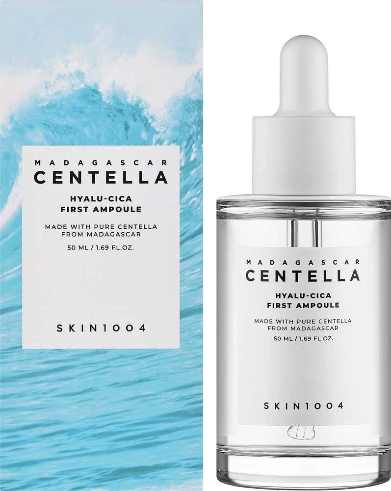 SKIN1004 Madagascar Hyalu-Cica First Ampoule Drėkinanti veido ampulė su centele ir hialurono rūgštimi, 50 ml