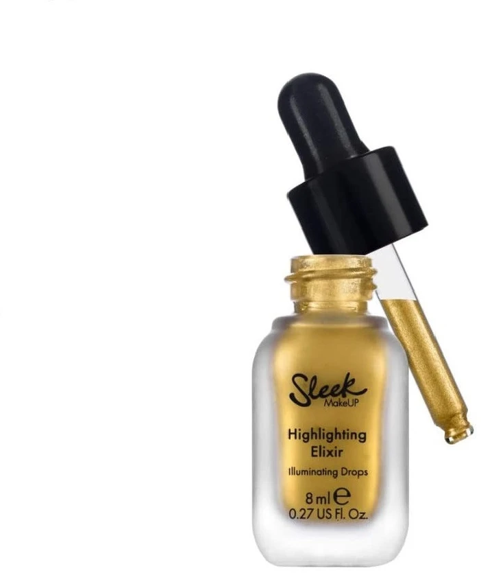 „Sleek MakeUP Eliksyras“ skysti šviesinamieji lašai pečiams ir dekoltė sričiai, auksiniai, 8 ml