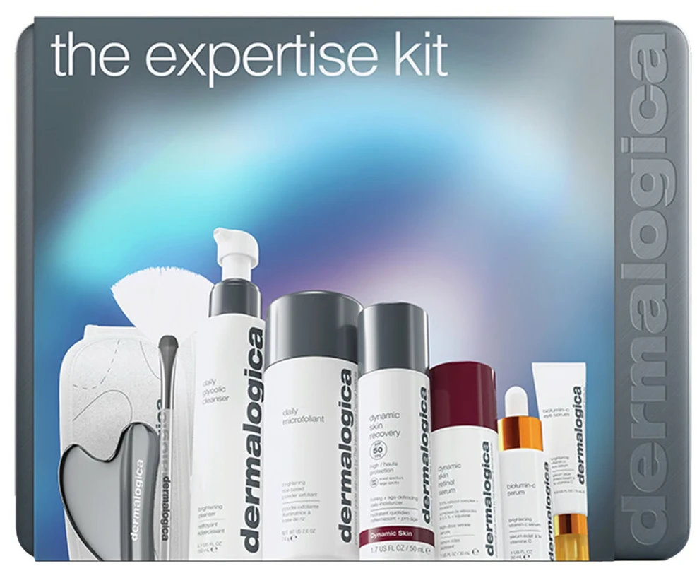 The Expertise Kit Set Dermalogica: Daily Microfoliant Exfoliating Exfoliating Powder, 74 g + Biolumin-C Illuminating Eye Serum, 15 ml + Biolumin-C Vitamin C Brightening Serum For Face, 30 ml + Dynamic Skin Retinol Anti-Wrinkle Serum For Face, 30 ml + Dail