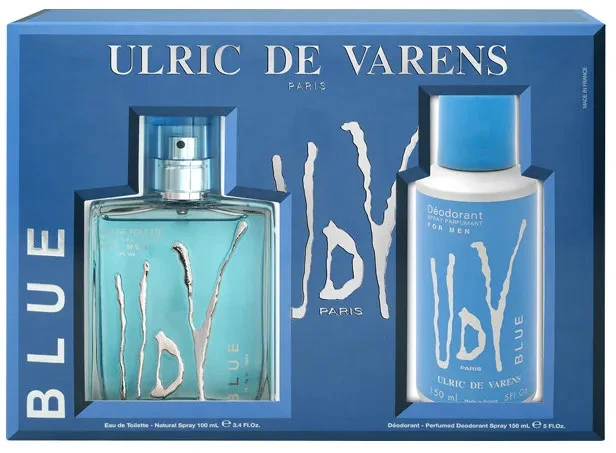 Set Ulric De Varens: Mėlyna Eau De Toilette For Men, 100 ml + Mėlyna Dezodorantas Purškiklis For Men, 200 ml