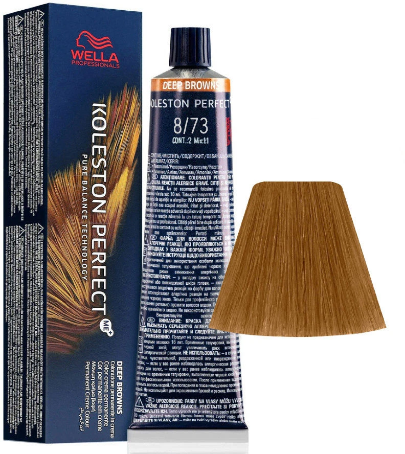 Wella Professionals Koleston Perfect Me+ ilgalaikiai plaukų dažai 8/73 šviesiai blondinė auksinė kaštoninė, 60 ml