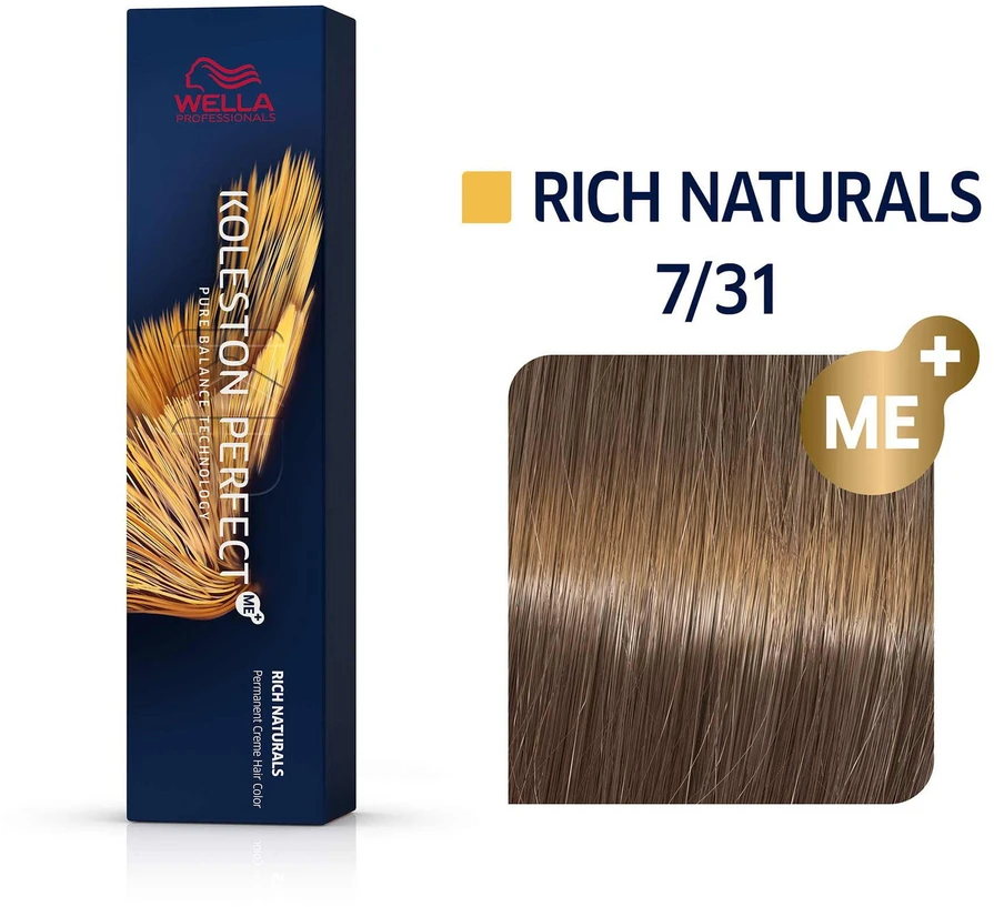 Wella Professionals Koleston Perfect Me+ Permanent Hair Dye 7/31 Medium Skirtas šviesiems plaukams Gold Ash, 60 ml
