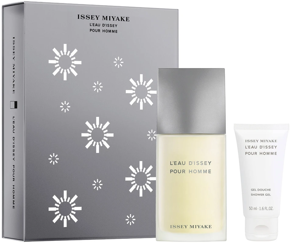 Kalėdinis rinkinys „Issey Miyake“: „L'Eau d'Issey“ tualetinis vanduo vyrams, 75 ml + „L'Eau d'Issey“ drėkinamasis dušo želė visiems odos tipams, 50 ml