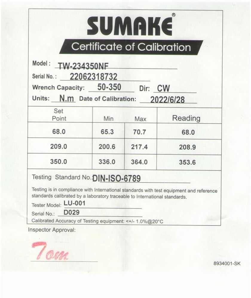 Dinamometrinis raktas 1/2" 50-350Nm SUMAKE