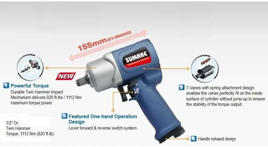 Pneumatinis smūginis veržliasukis 1/2" 1112Nm SUMAKE