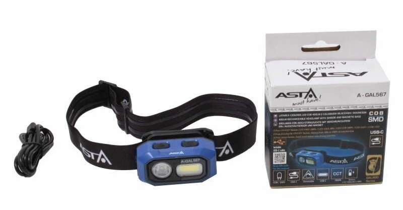 Prožektorius ant galvos COB LED 480lm 1400mAh ASTA