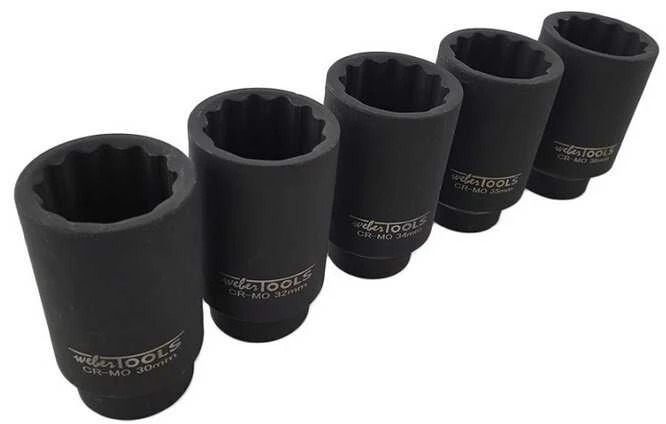 Weber Tools Galvučių specialių ilgų smūginių plonasienių 12-kampių 1/2" rinkinys 5 dalių