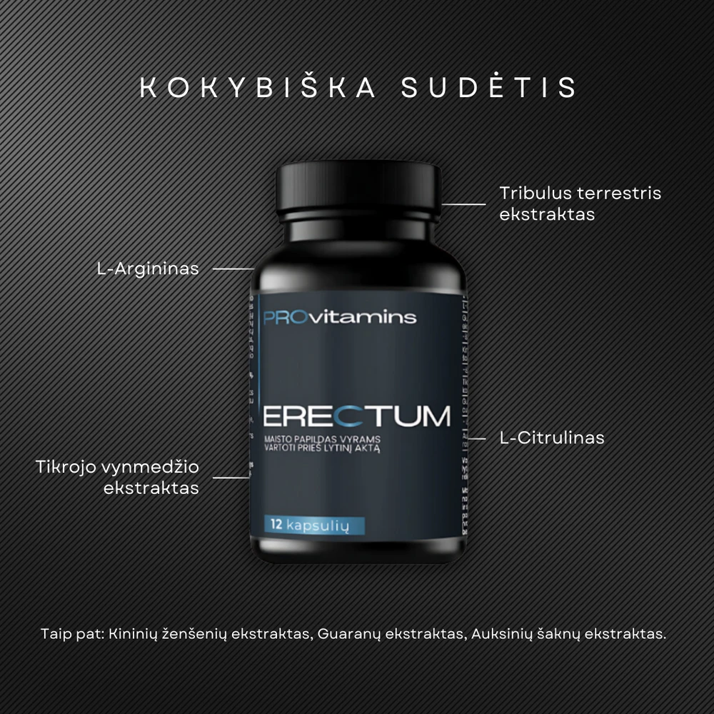 Provitamins ERECTUM Maisto papildas vyrams 12 kaps. (Prieš lytinį aktą)