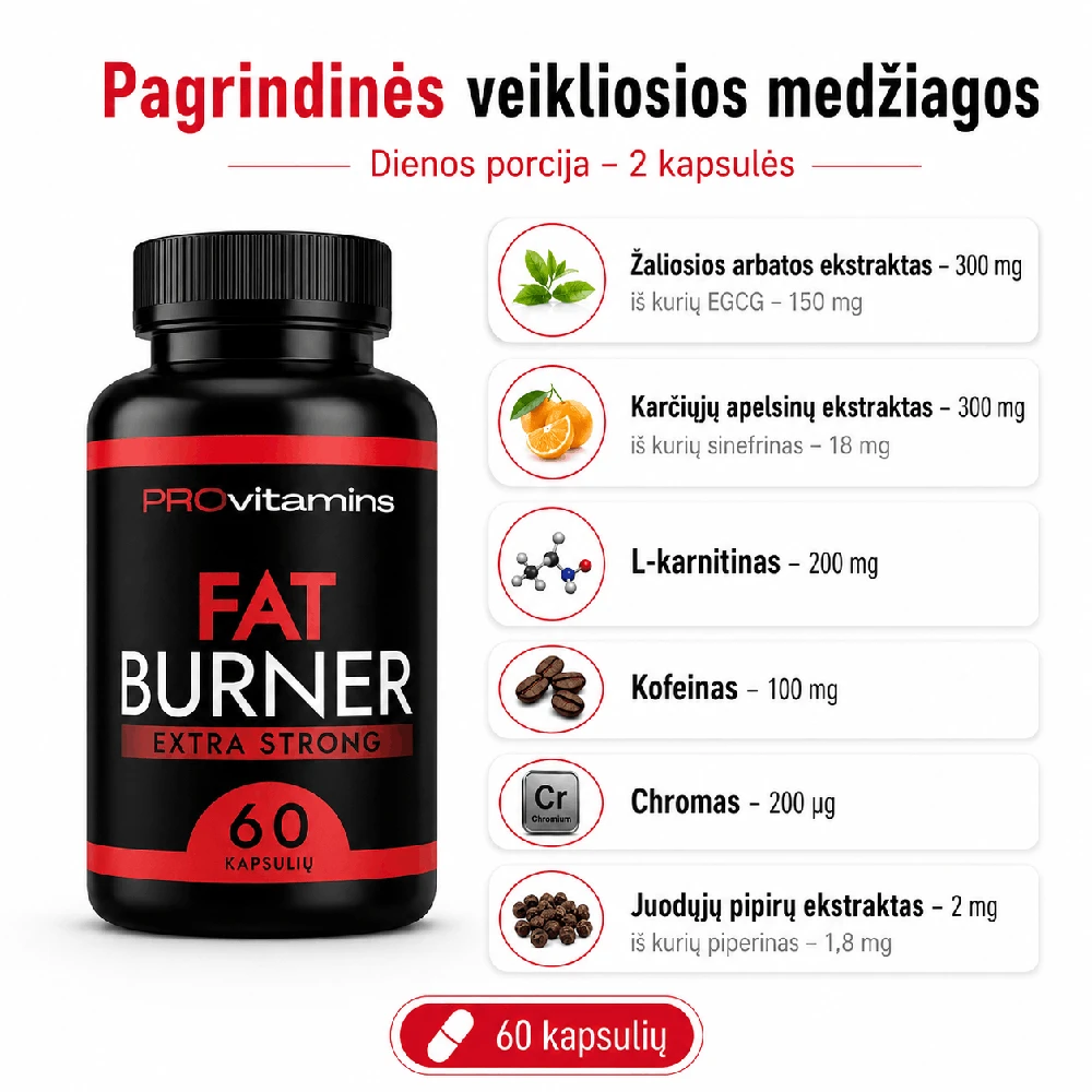 PROVITAMINS riebalų degintojas EXTRA STRONG (60 kaps.)