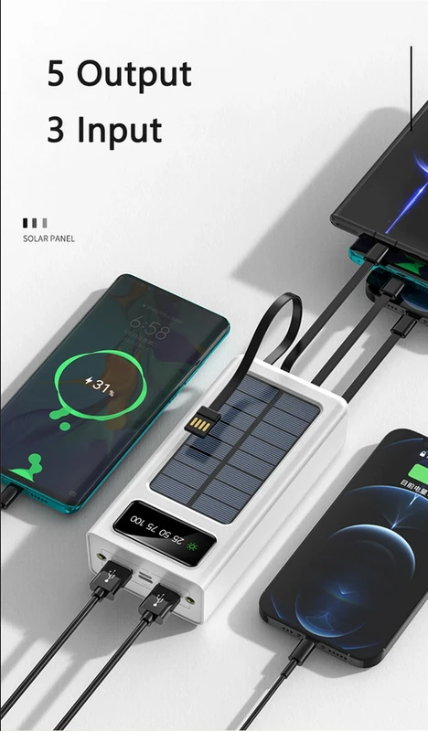 Power bank su saulės panele ir laidais 30 000 mAh