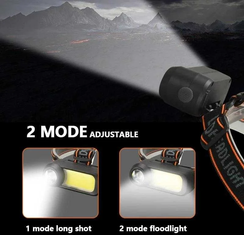 Žibintuvėlis ant galvos COB ir LED