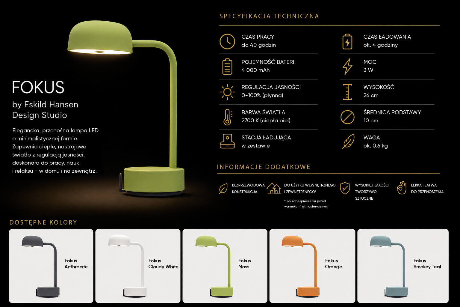KOODUU FOKUS Lampa przenośna akumuliatorinė - Antyczny turkio aprašymas - Prekės nuotrauka