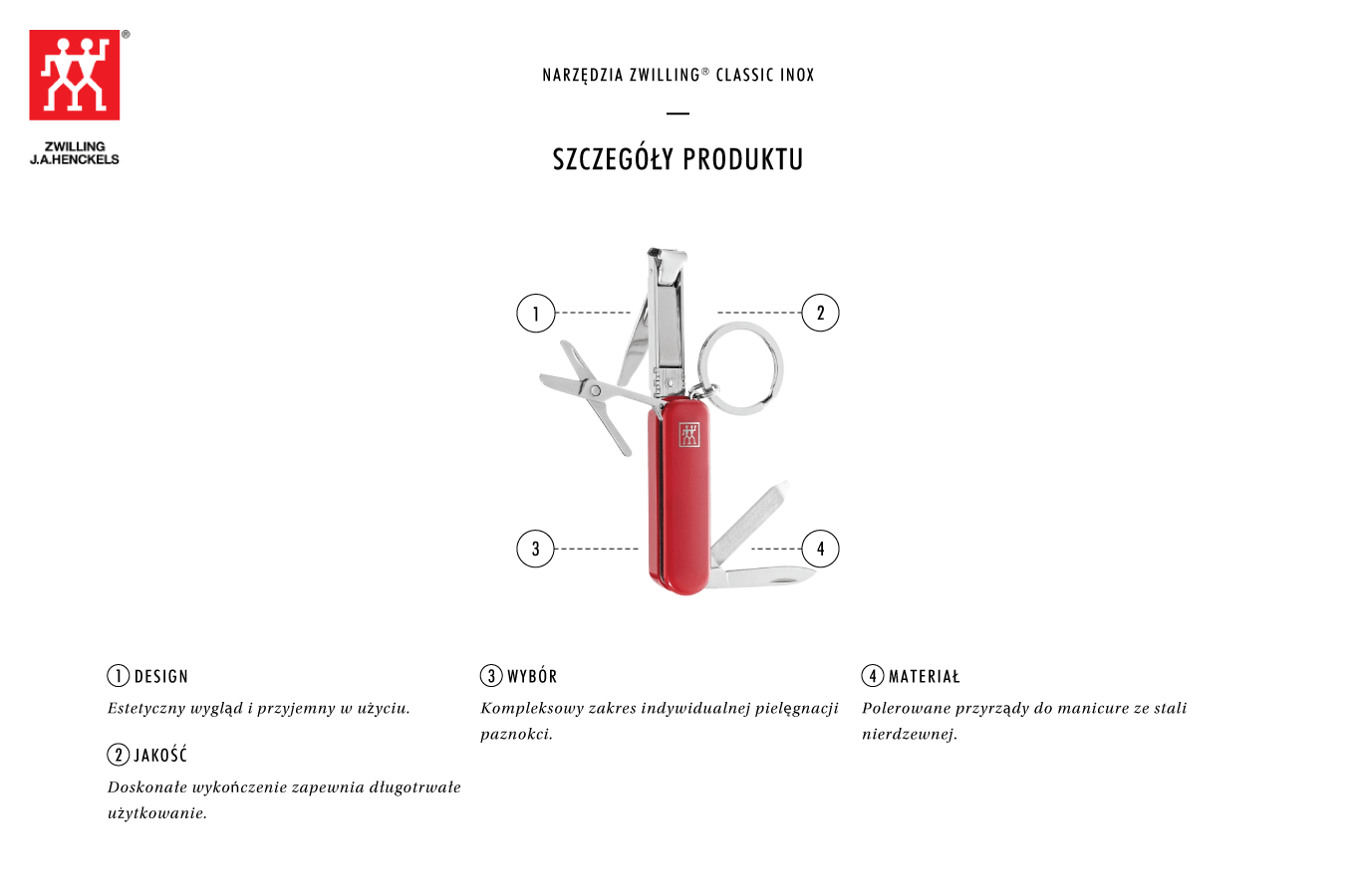 Zwilling Narzędzie wielofunkcyjne do paznokci ZWILLING 42450-003-0 Classic Inox Raudona aprašymas - Prekės nuotrauka