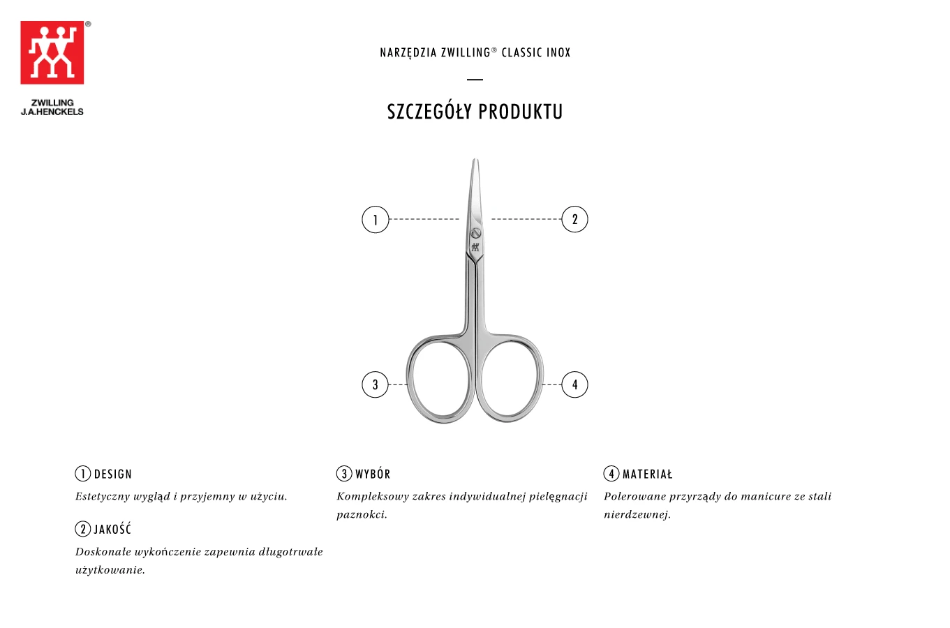 Zwilling Zwilling Classic Inox poliruotos žirklės skirtos vaikų nagams kirpti aprašymas - Prekės nuotrauka