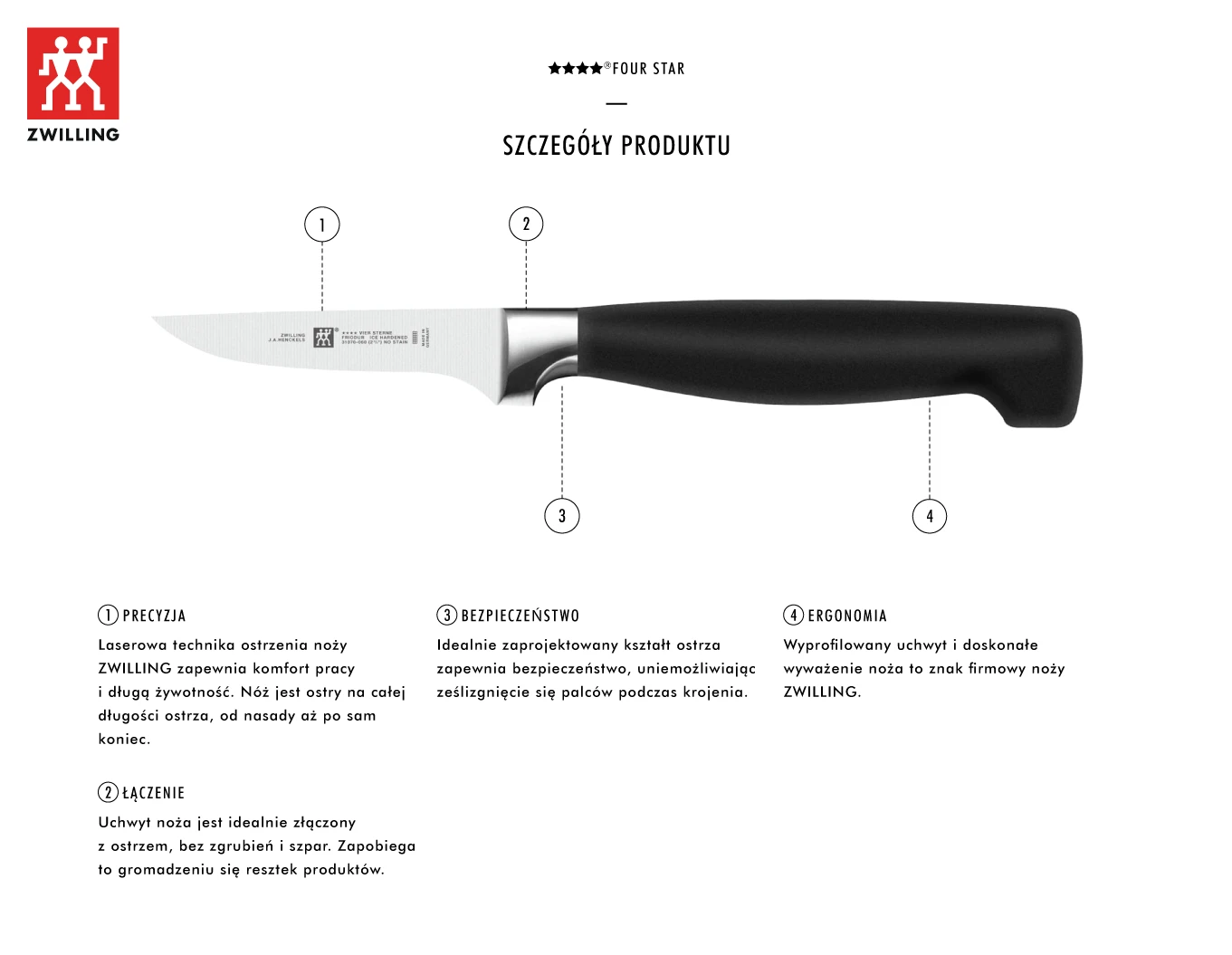 ZWILLING FOUR STAR Daržovių lupimo peilis 7 cm aprašymas - Prekės nuotrauka