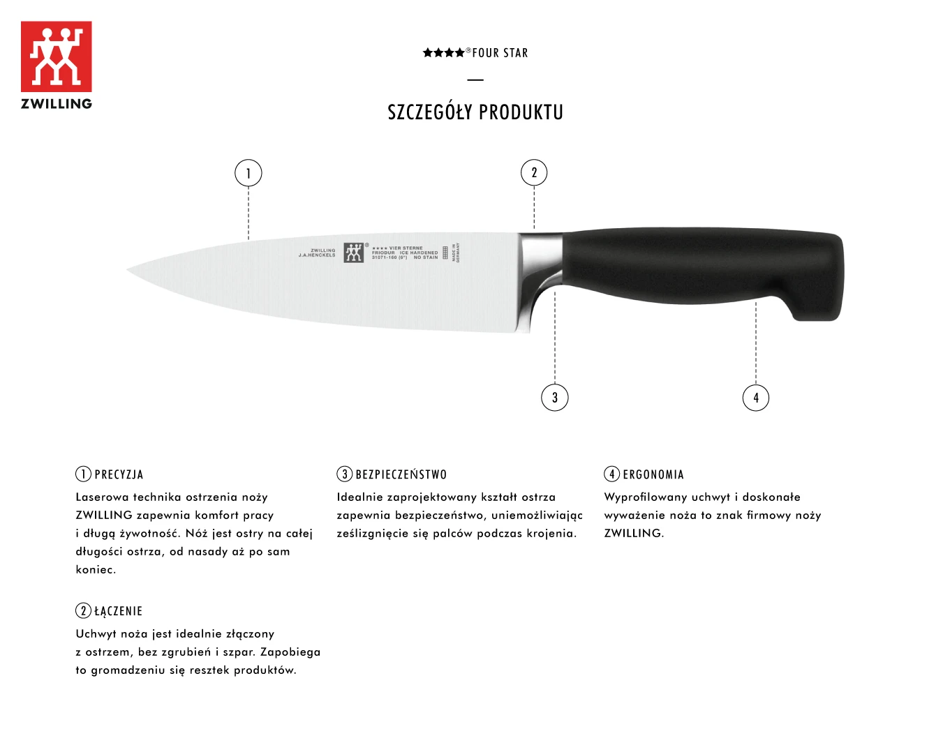 ZWILLING FOUR STAR virėjo peilis 16 cm aprašymas - Prekės nuotrauka ZWILLING FOUR STAR virėjo peilis 16 cm aprašymas - Prekės nuotrauka