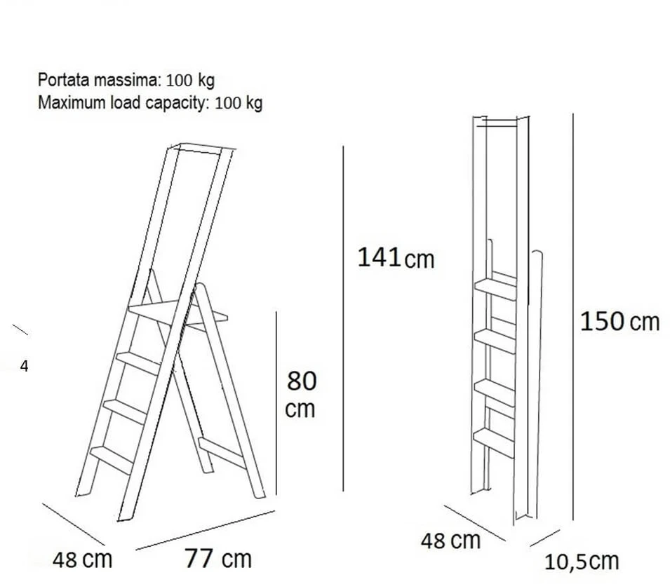 Arredamenti Italia ARREDAMENTI KIMORA 4 Medinės kopėčios - 141 cm, rudos, 48 cm