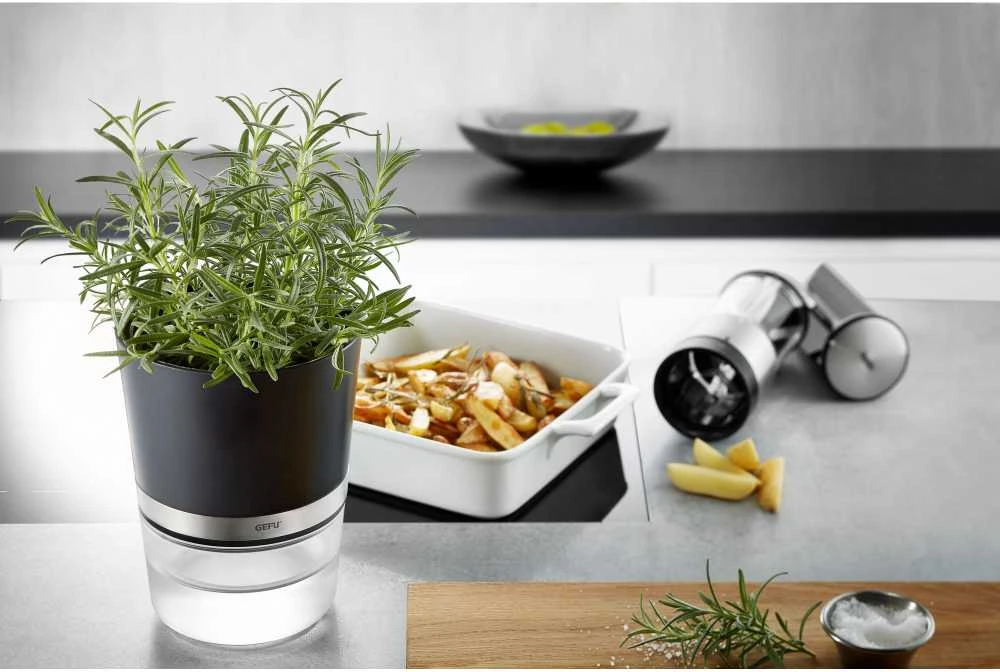 Vazonas - GEFU BOTANICO Laisvai Stovintis Plastikinis, Nerūdijančio Plieno, 0.5L Vandens Bakas, Juodas