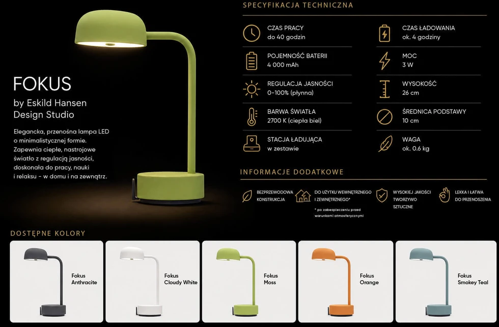 KOODUU FOKUS Lampa przenośna akumuliatorinė - Oranžinė