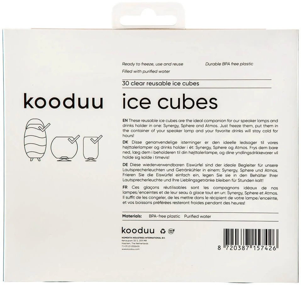 Kooduu – daugkartinio naudojimo ledo kubeliai gėrimams vėsinti Synergy lempose