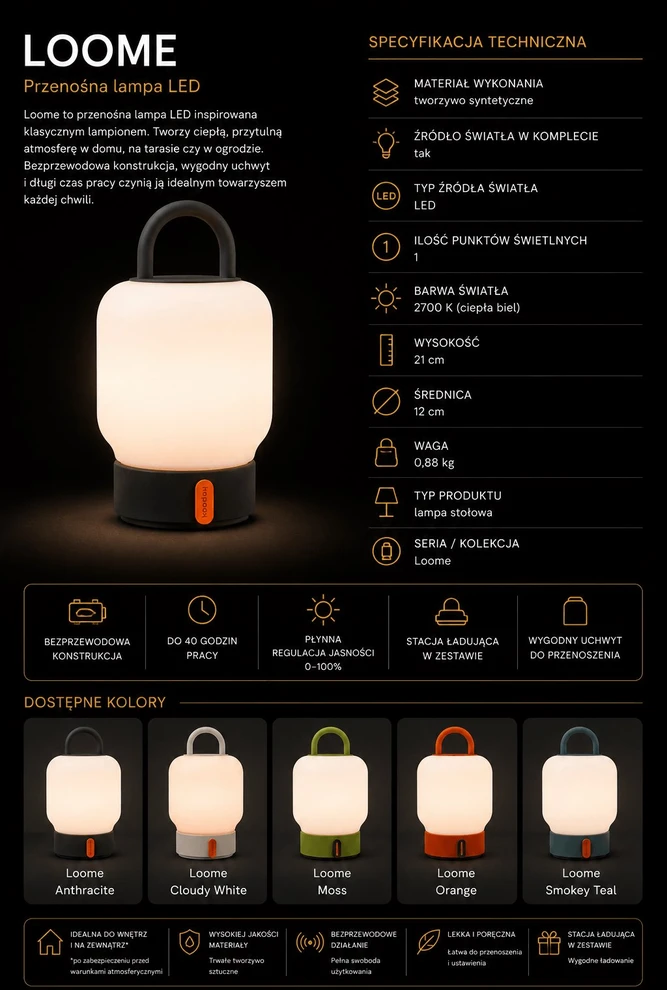 KOODUU LOOME Lampa przenośna akumuliatorinė - Pilka